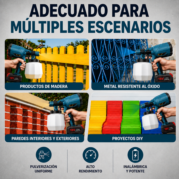 Pistola de Pintura Eléctrica Inalámbrica + 2 Baterías