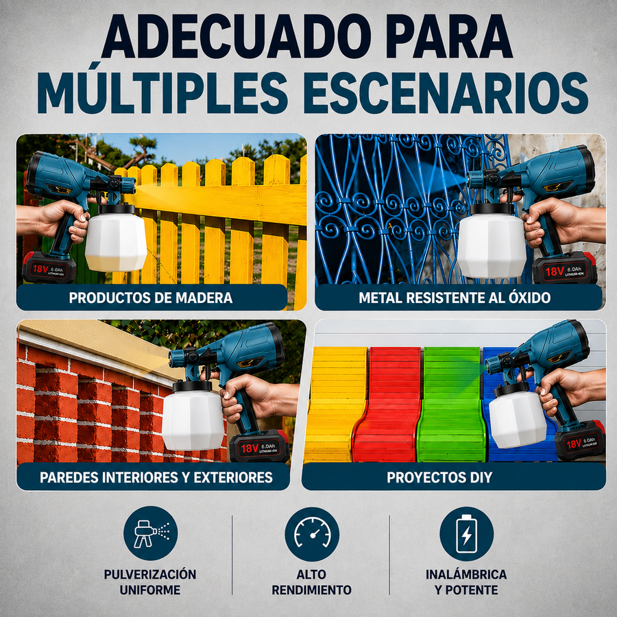 Pistola de Pintura Eléctrica Inalámbrica + 2 Baterías