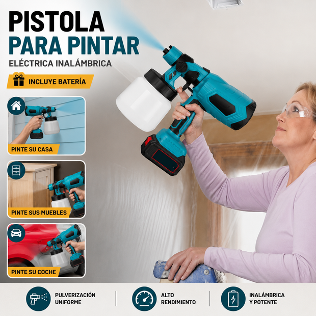 Pistola de Pintura Eléctrica Inalámbrica + 2 Baterías