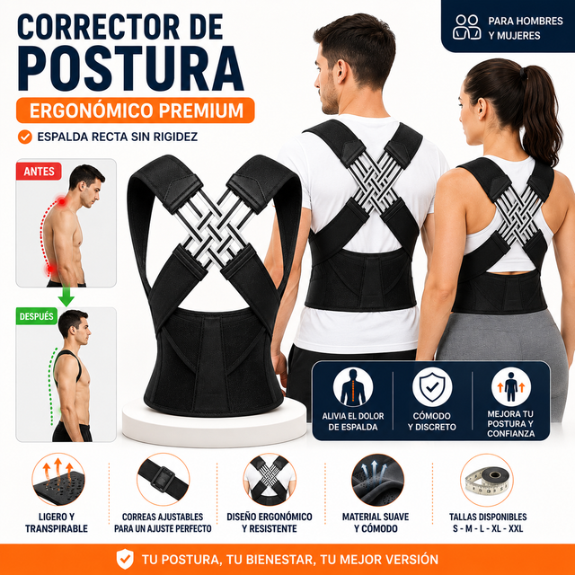 Corrector de postura ergonómico discreto