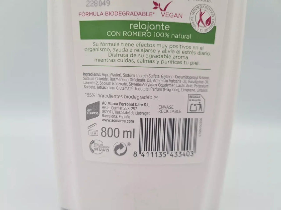 Gel de Baño Relajante 800ml para Ducha