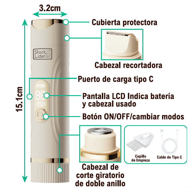 Depiladora doble cabezal recargable IPX7