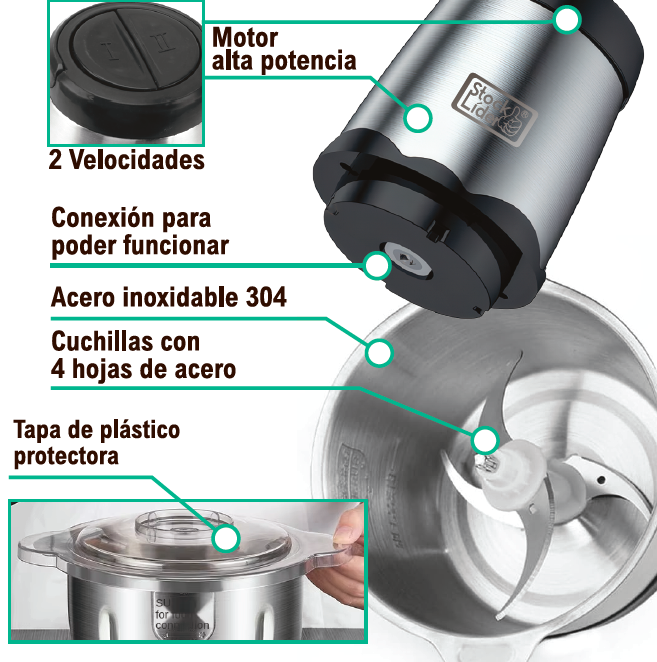 Picadora eléctrica 1200W de acero inoxidable