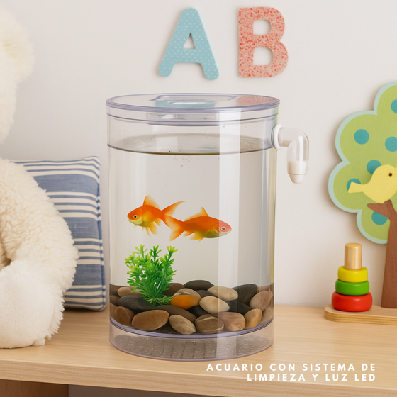 Acuario con limpieza integrada y luz LED