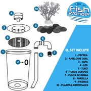 Acuario con limpieza integrada y luz LED