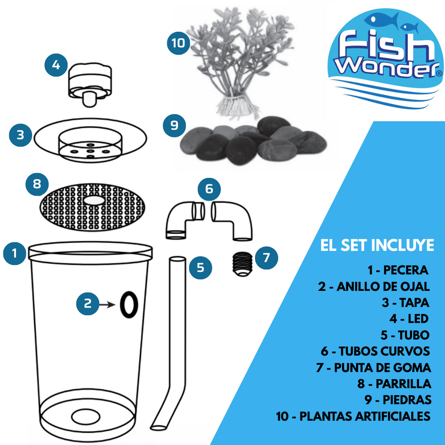 Acuario con limpieza integrada y luz LED