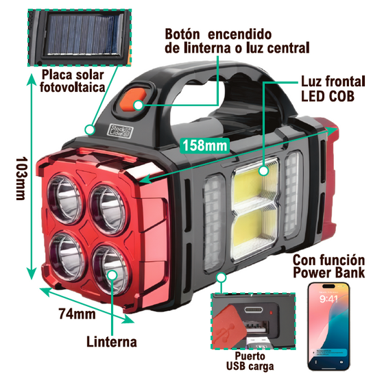 Lámpara solar portátil LED COB