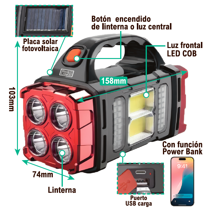 Lámpara solar portátil LED COB