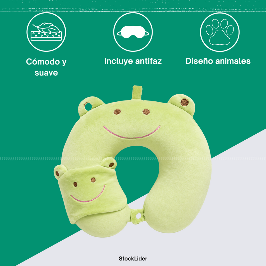 Almohada de viaje infantil con antifaz