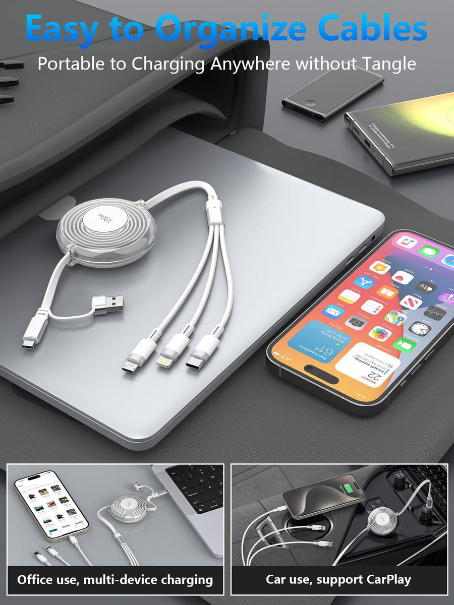 Cable 3 en 1 retráctil 100W USB-C