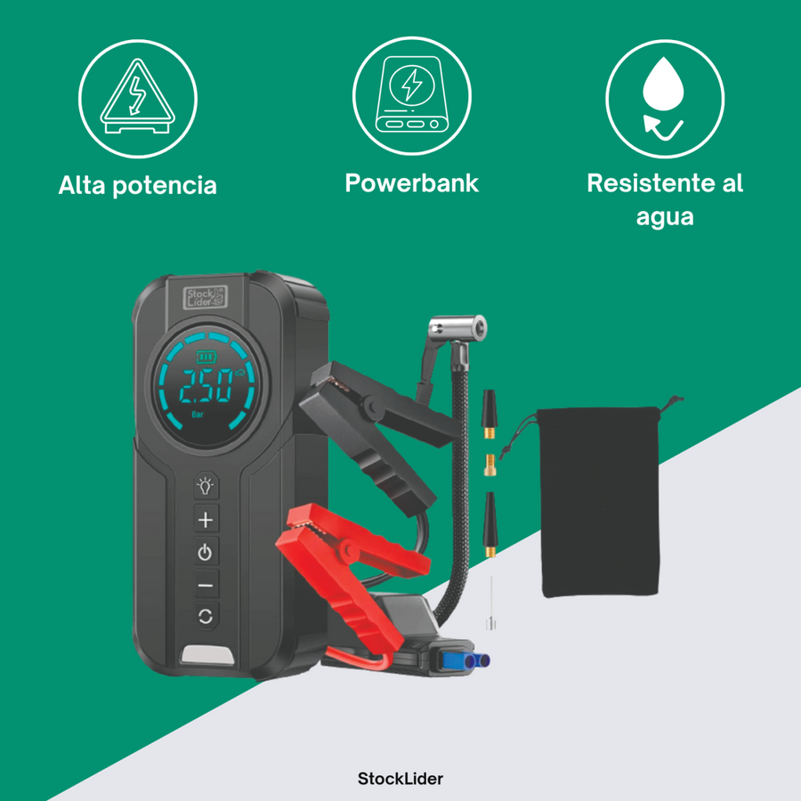 Compresor arrancador batería coche portátil