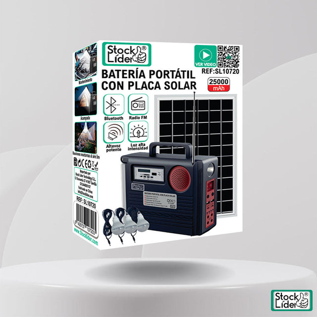Batería portátil solar con luz y radio