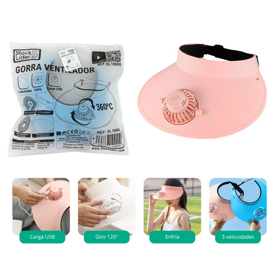 Gorra ventilador recargable y ajustable