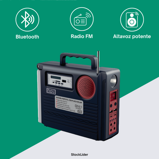 Batería portátil solar con luz y radio