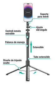 Palo selfie trípode con mando