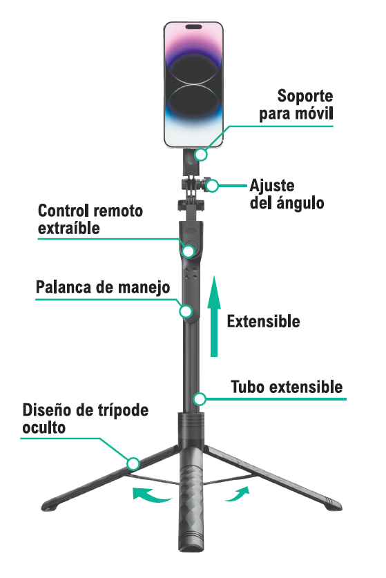 Palo selfie trípode con mando