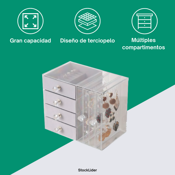Joyero de 4 niveles transparente