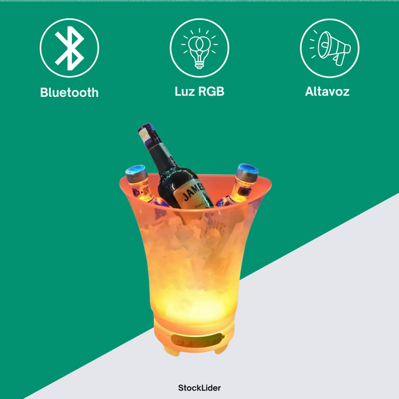 Cubitera con altavoz Bluetooth y luz RGB