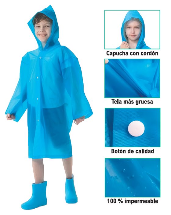 Chubasquero infantil impermeable con capucha