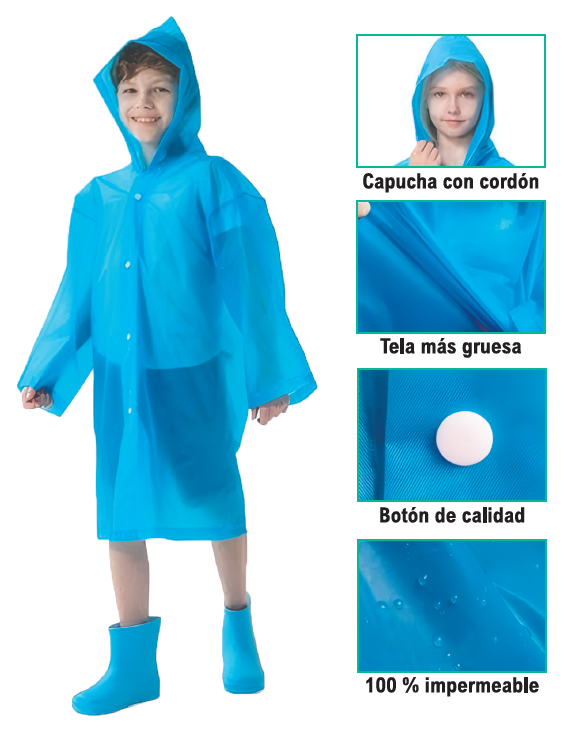 Chubasquero infantil impermeable con capucha
