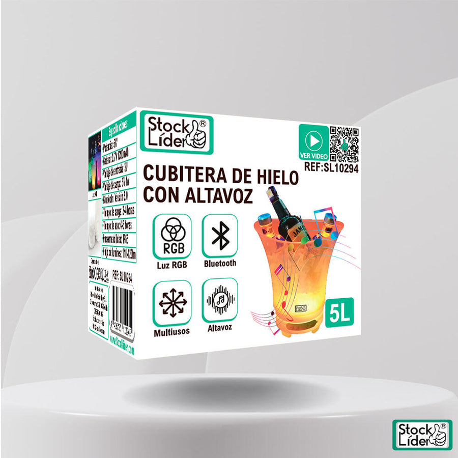 Cubitera con altavoz Bluetooth y luz RGB