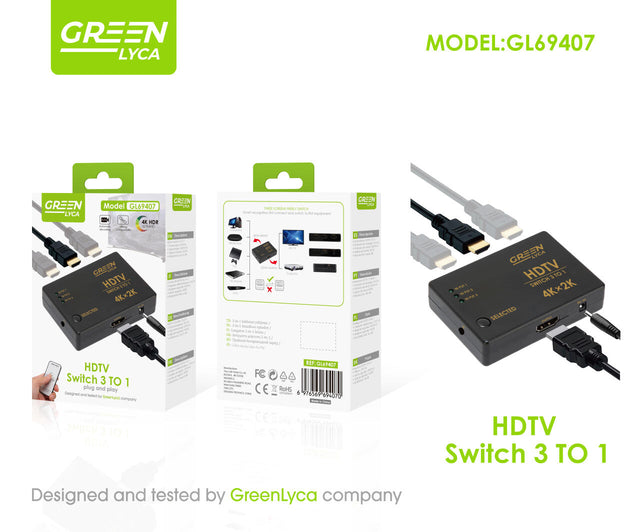 Switch HDMI 3x1 4K para consola y PC