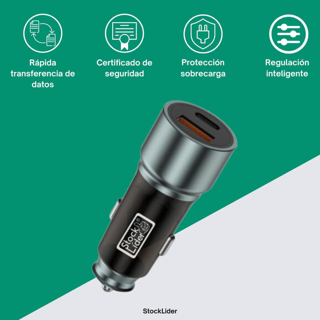 Cargador de coche USB + Tipo C rápido