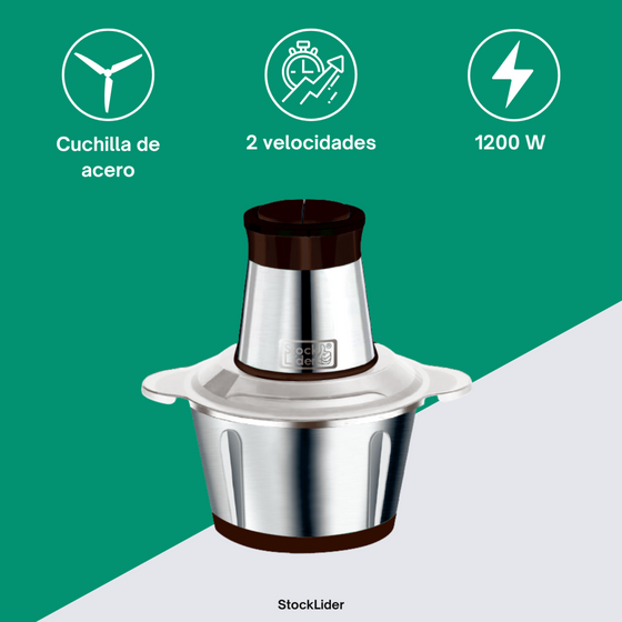 Picadora eléctrica 1200W de acero inoxidable