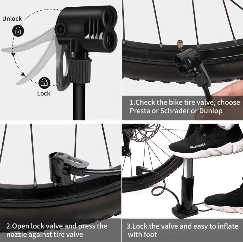 Bomba de pie portátil para bici y balón