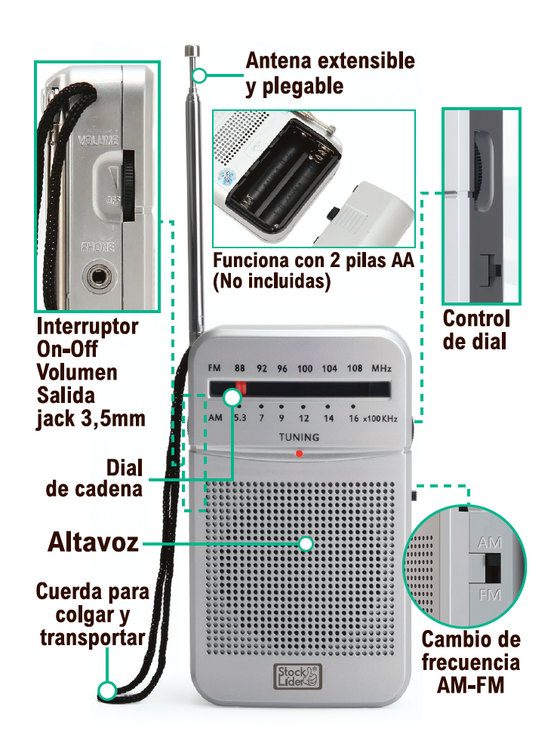 Radio AM FM portátil con auriculares