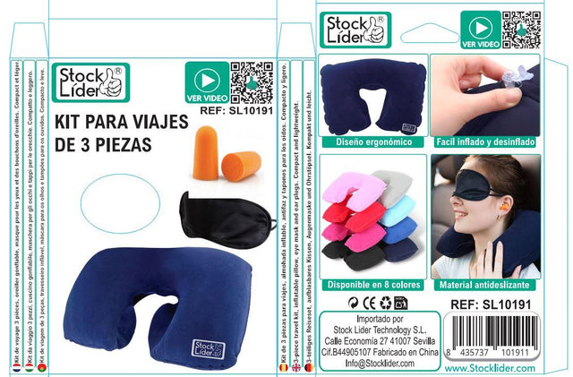 Almohada de viaje kit 3 piezas cómoda