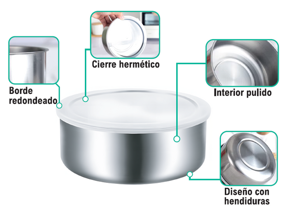 Set 5 recipientes de acero inoxidable