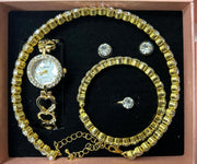 Conjunto de joyas dorado con reloj