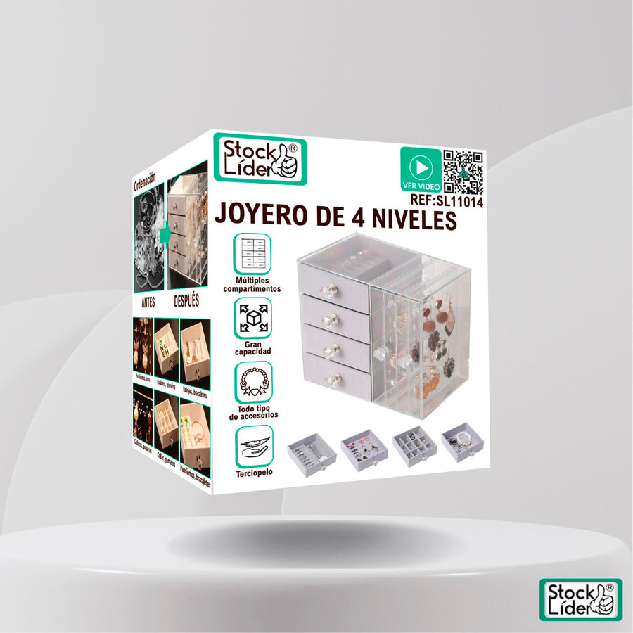 Joyero de 4 niveles transparente