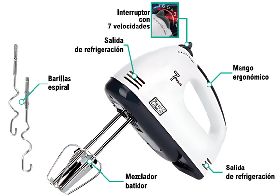 Batidor eléctrico de mano 7 velocidades