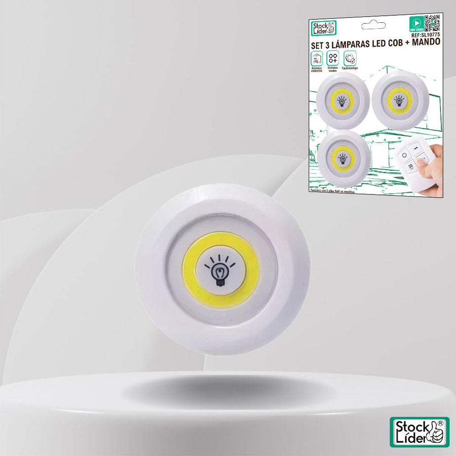 Set 3 lámparas LED COB con mando