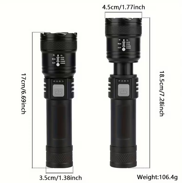 Linterna portátil LED con zoom telescópico