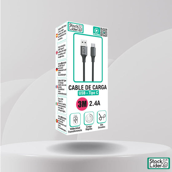Cable USB Tipo C 3M largo y resistente