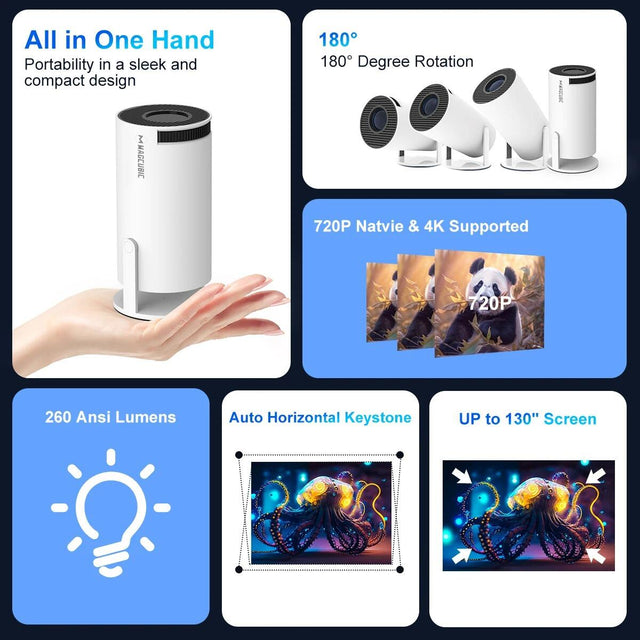 Proyector portátil HD con WiFi y Bluetooth