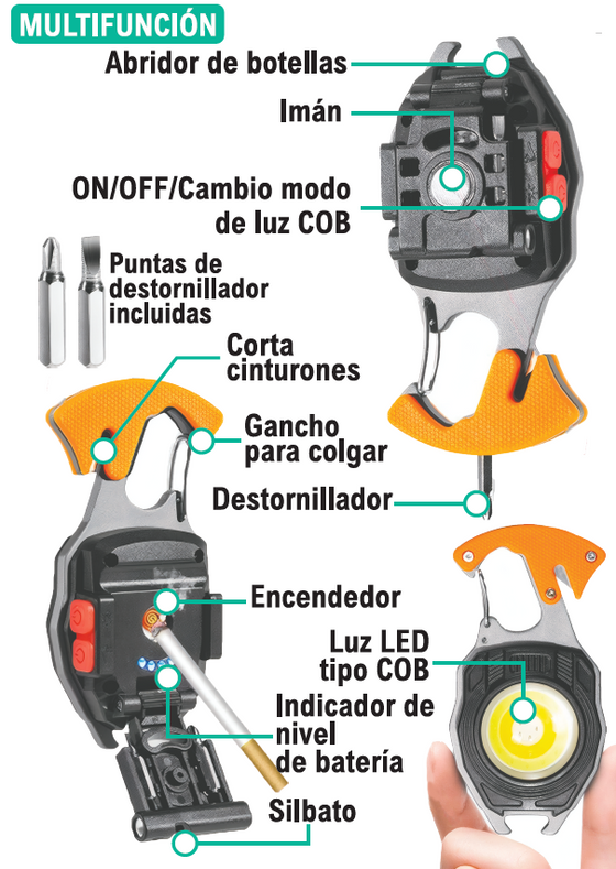Mini lámpara llavero multifunción LED