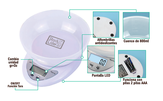 Báscula de cocina digital con tara