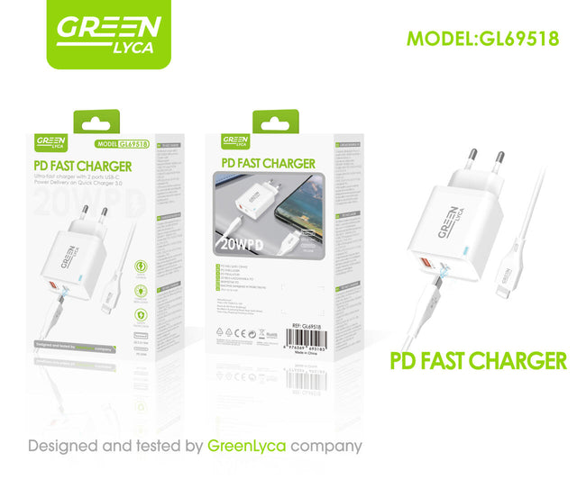 Cargador 20W USB A+C con cable C-L