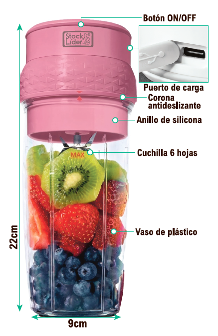 Batidora portátil 750 ml para smoothies