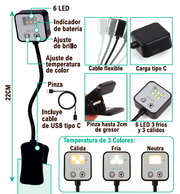 Lámpara de lectura LED con clip