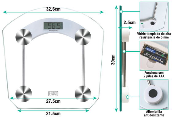 Báscula digital cuadrada de baño LCD