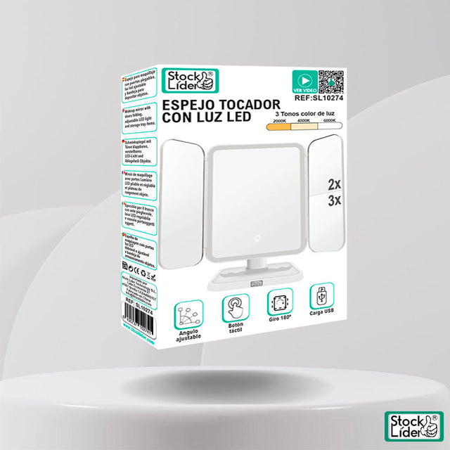 Espejo tocador con luz LED 3 colores