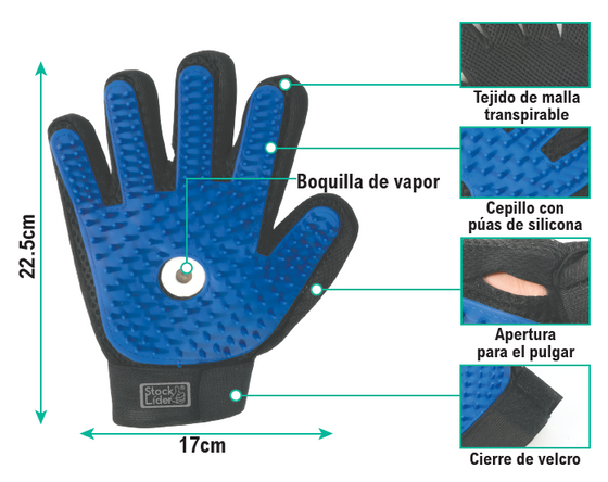Guante quitapelusas con vaporizador para mascotas
