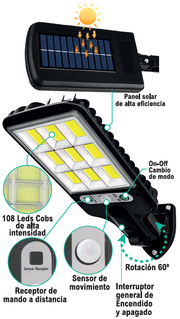 Farola solar 108 LED COB exterior