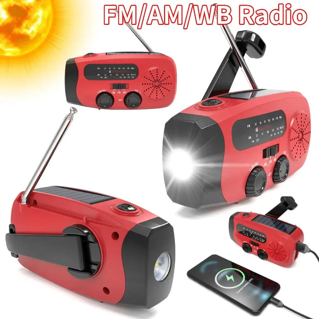Radio a manivela de emergencia con linterna