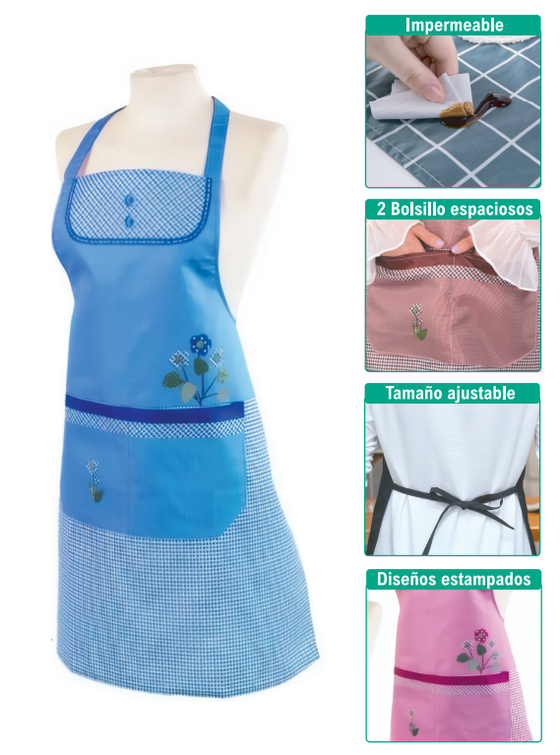 Delantal impermeable ajustable con bolsillos